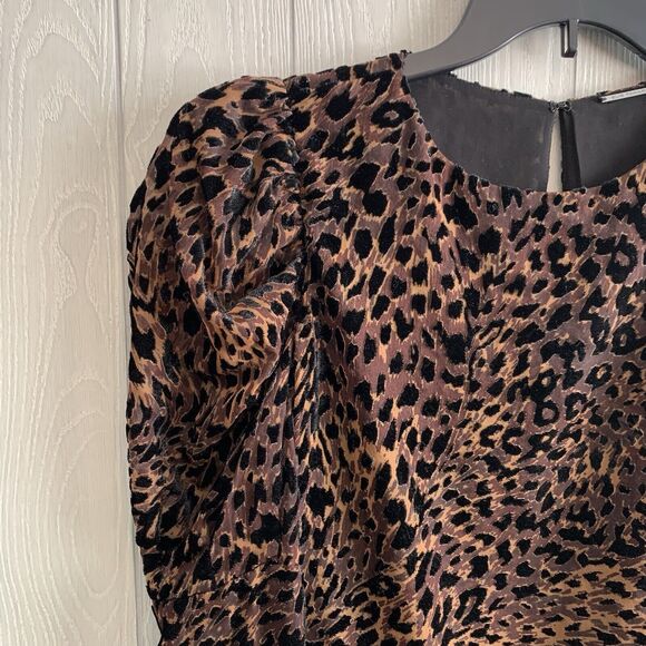 Elie Tahari Noelle Leopard Puff Sleeve Top Brown Long Sleeve Small - Picture 3 of 7
